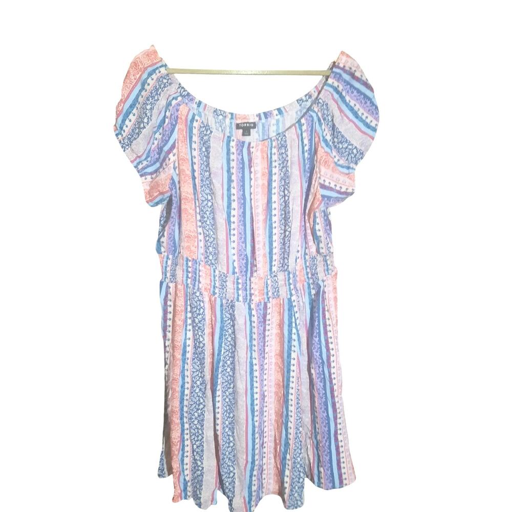Torrid Womens Floral Print and Striped Smocked Off the Shoulderzdress Size 1